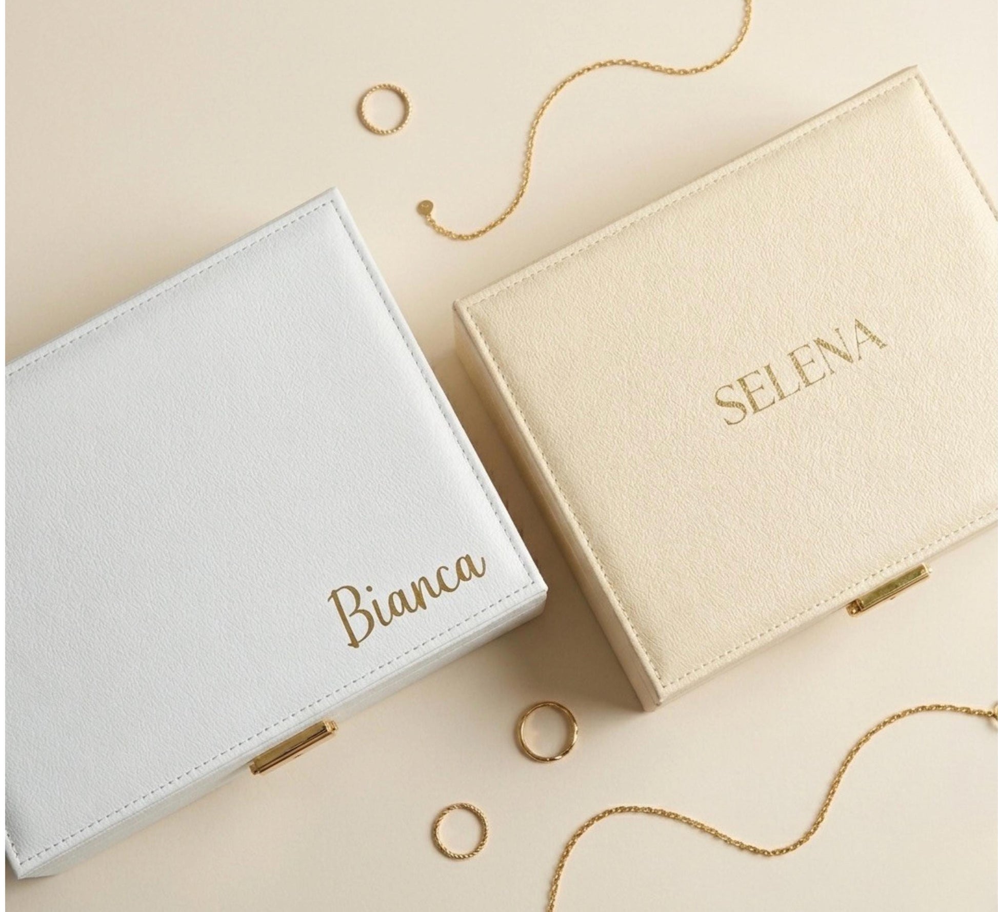 Personalised 2-Level Leather Jewellery Box with Gold Detailing