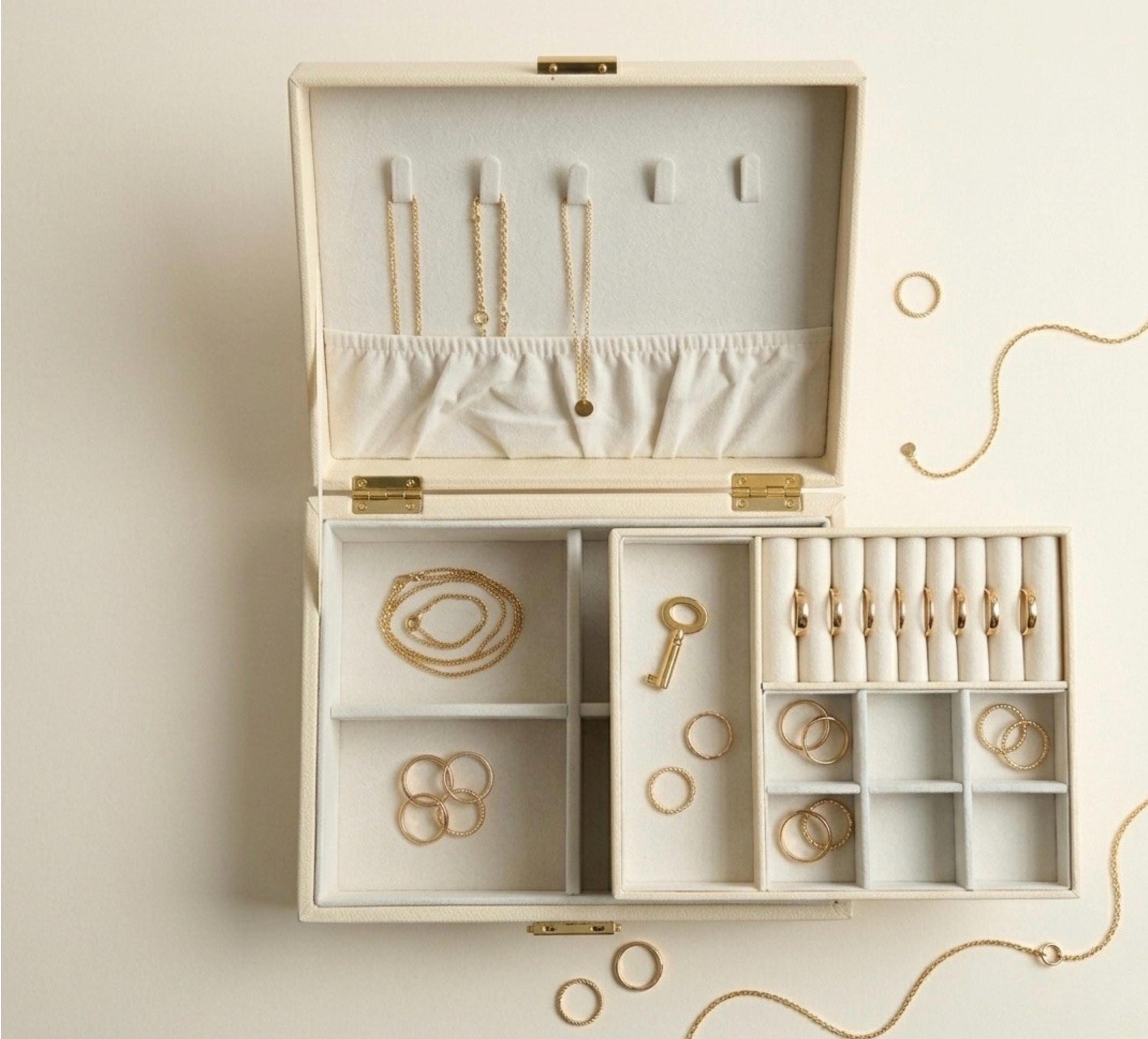 Personalised 2-Level Leather Jewellery Box with Gold Detailing